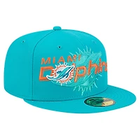 Casquette ajustée New Era Aqua Miami Dolphins Overlap Wordmark 59FIFTY pour homme