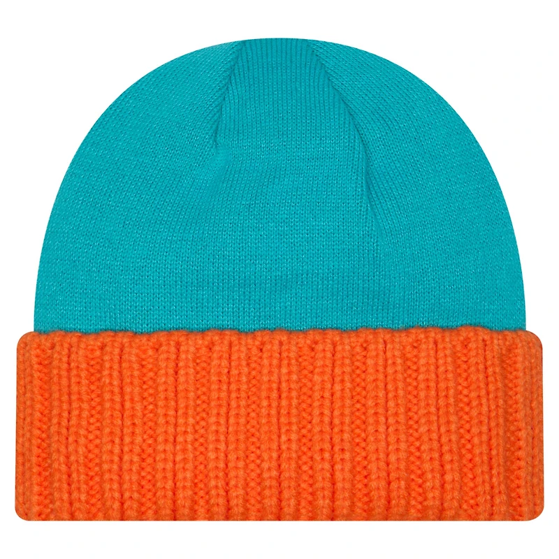 Bonnet en tricot à revers surdimensionné pour homme New Era Aqua Miami Dolphins
