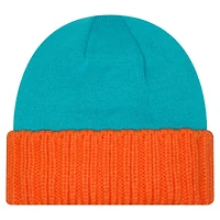 Bonnet en tricot à revers surdimensionné pour homme New Era Aqua Miami Dolphins