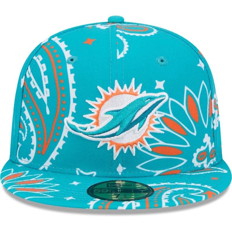 Casquette ajustée 59FIFTY Aqua Miami Dolphins Paisley pour hommes New Era