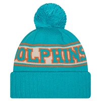 Bonnet en tricot à revers rétro Miami Dolphins New Era Aqua pour homme avec pompon
