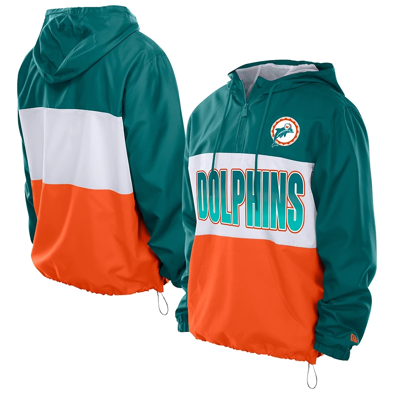 Men's New Era Aqua Miami Dolphins Ripstop Quarter-Zip Hooded Windbreaker