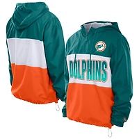 Men's New Era Aqua Miami Dolphins Ripstop Quarter-Zip Hooded Windbreaker