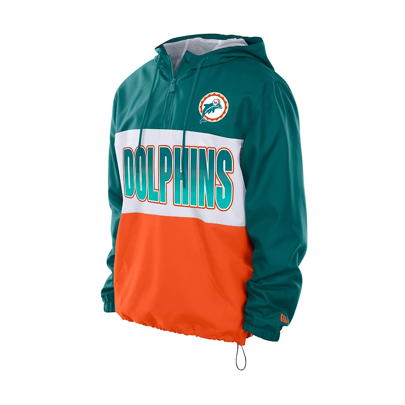 Coupe-vent à capuche zippé quart de tour New Era Aqua Miami Dolphins pour homme