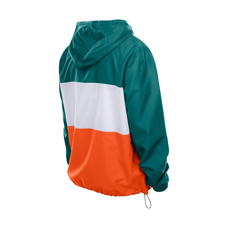Coupe-vent à capuche zippé quart de tour New Era Aqua Miami Dolphins pour homme
