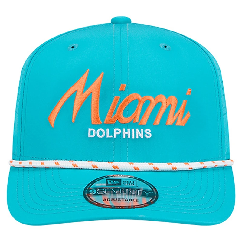 Men's New Era Aqua Miami Dolphins Script 9SEVENTY Adjustable Hat
