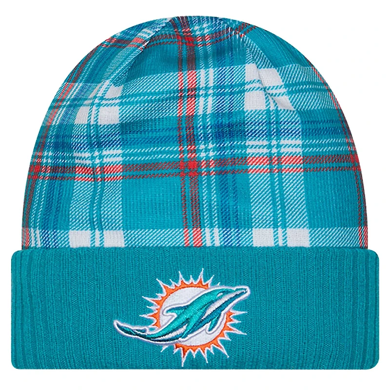 Men's New Era Aqua Miami Dolphins Sideline Statement Cuffed Knit Hat