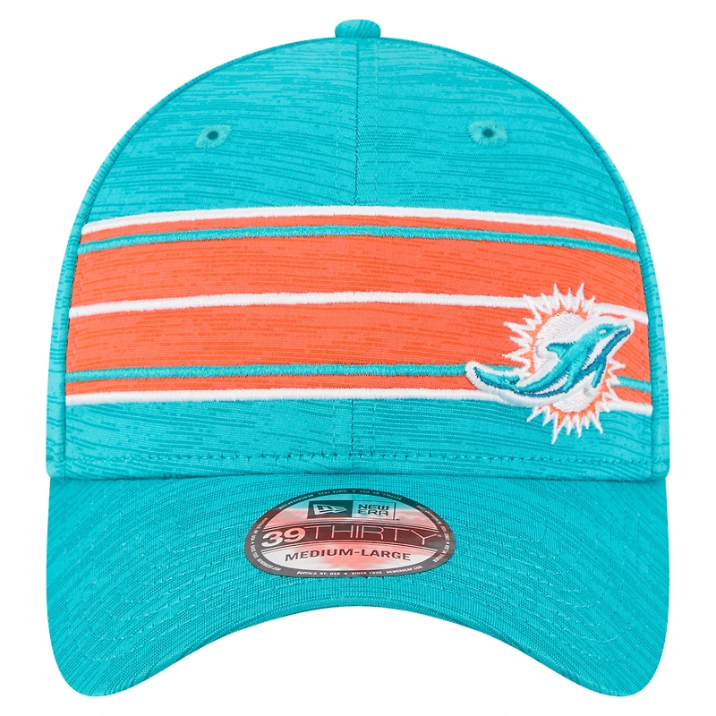 Casquette New Era Aqua Miami Dolphins Stripes 39THIRTY Flex pour homme
