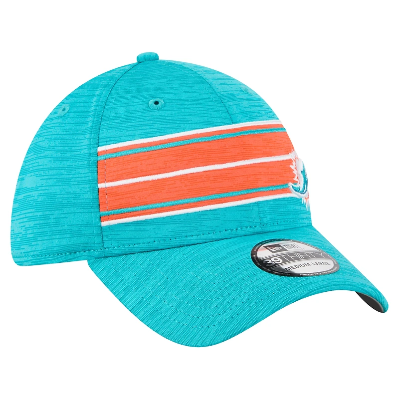 Casquette New Era Aqua Miami Dolphins Stripes 39THIRTY Flex pour homme