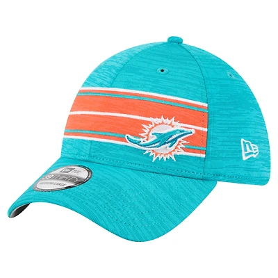 Casquette New Era Aqua Miami Dolphins Stripes 39THIRTY Flex pour homme