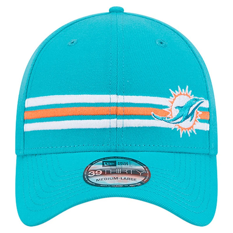 Casquette New Era Aqua Miami Dolphins Stripes 39THIRTY Flex pour homme
