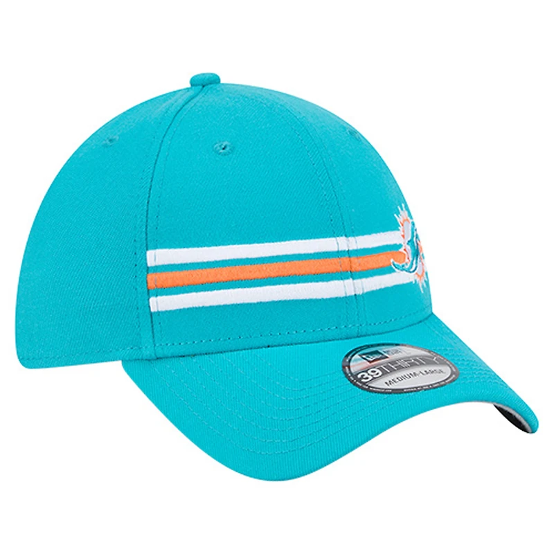 Men's New Era Aqua Miami Dolphins Stripes 39THIRTY Flex Hat