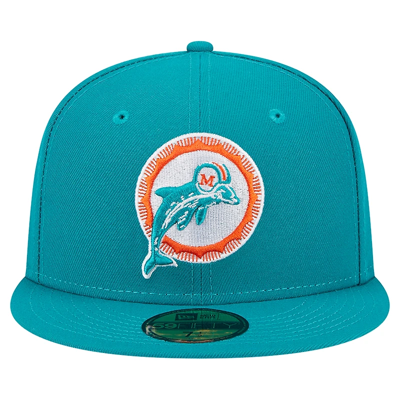 Casquette ajustée 59FIFTY Main New Era Aqua Miami Dolphins Throwback pour hommes