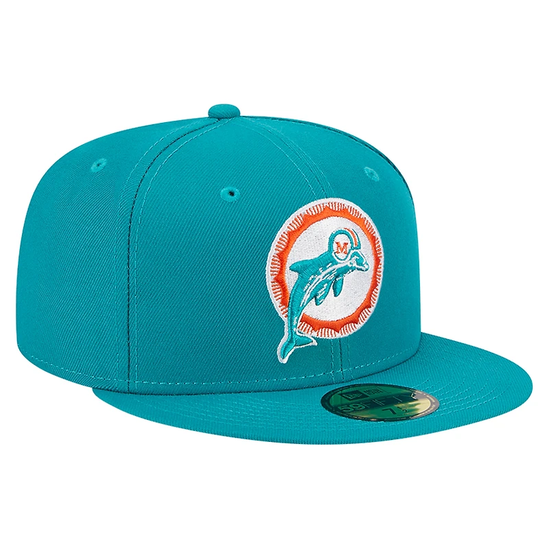 Men's New Era Aqua Miami Dolphins Throwback Main 59FIFTY Fitted Hat