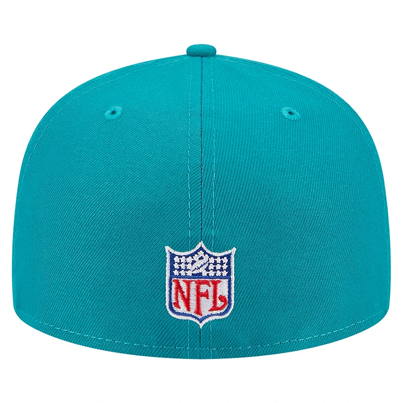 Casquette ajustée 59FIFTY Main New Era Aqua Miami Dolphins Throwback pour hommes