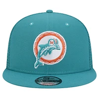 Men's New Era Aqua Miami Dolphins Throwback Main Trucker 9FIFTY Snapback Hat
