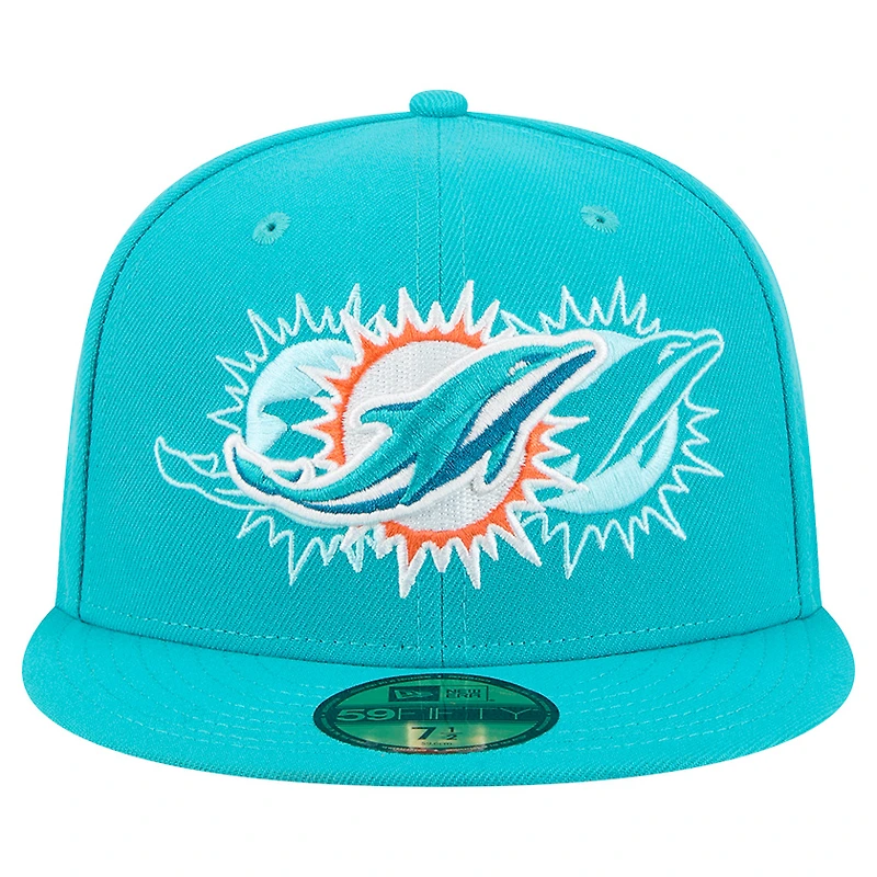 Casquette ajustée Tri-Hit 59FIFTY pour homme New Era Aqua Miami Dolphins