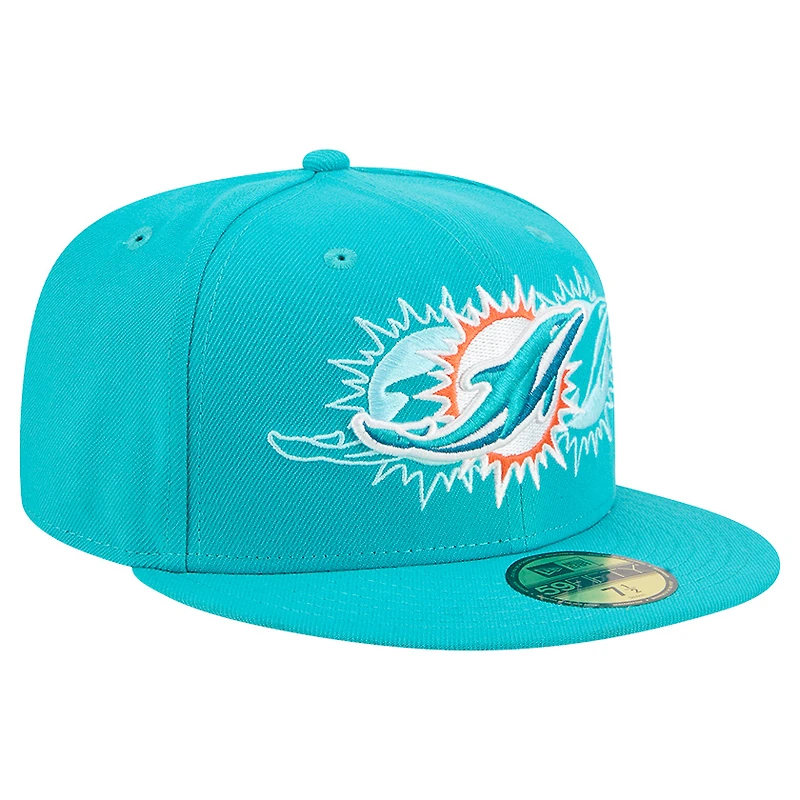 Men's New Era Aqua Miami Dolphins Tri-Hit 59FIFTY Fitted Hat