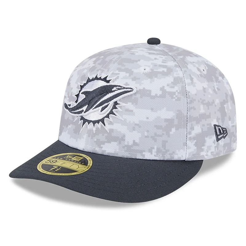 Casquette ajustée à profil bas 59FIFTY Miami Dolphins 2024 Salute To Service pour homme New Era Arctic Camo/Graphite