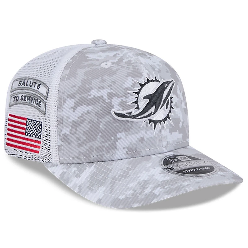 Casquette extensible à boutons-pression New Era Arctic Camo Miami Dolphins 2024 Salute To Service 9SEVENTY pour homme