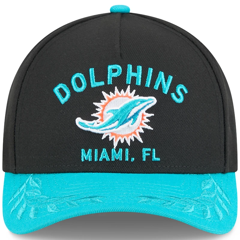 Casquette ajustable New Era 9FORTY M-Crown A-Frame pour homme, noire/aqua, Miami Dolphins, draft NFL 2025