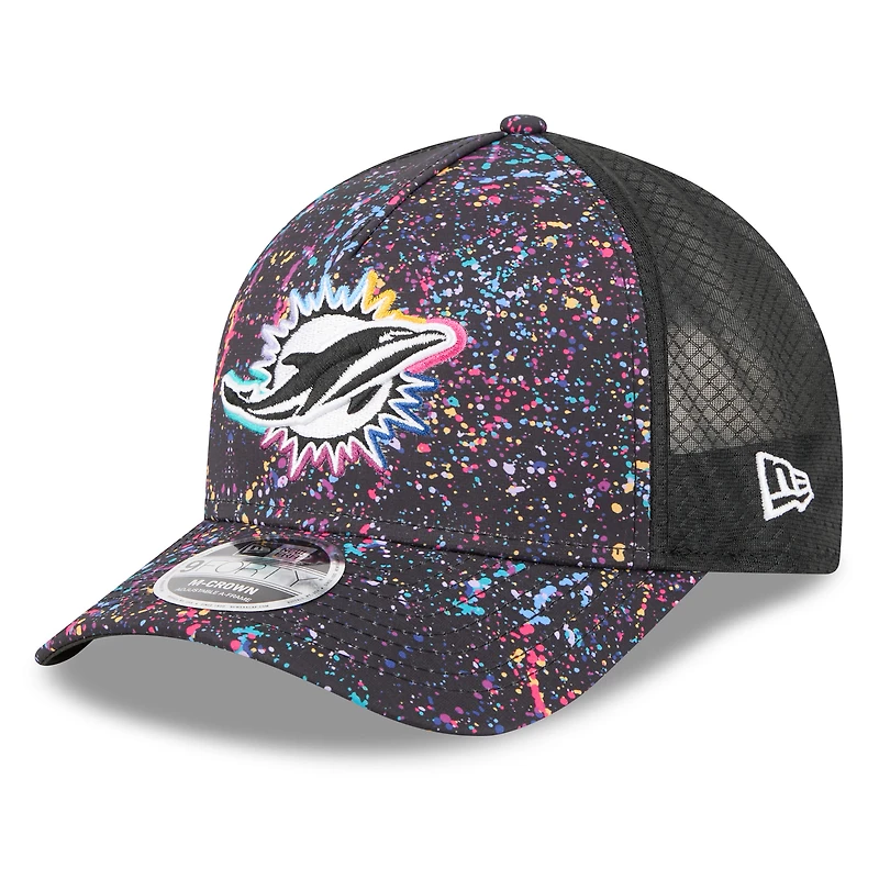 Men's New Era Black Miami Dolphins 2025 NFL Crucial Catch 9FORTY Adjustable Hat