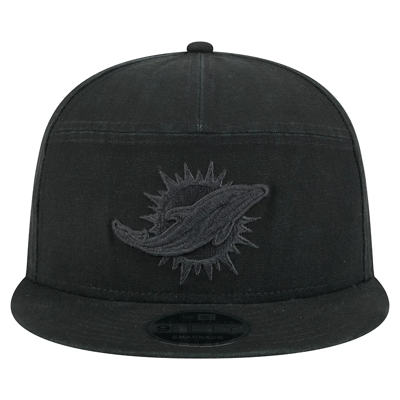 Men's New Era Black Miami Dolphins Adventure Canvas Split Panel 9FIFTY Snapback Hat