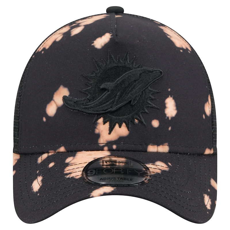 Men's New Era Black Miami Dolphins Bleached 9FORTY A-Frame Adjustable Hat