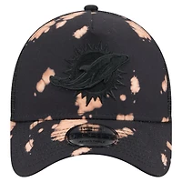 Men's New Era Black Miami Dolphins Bleached 9FORTY A-Frame Adjustable Hat