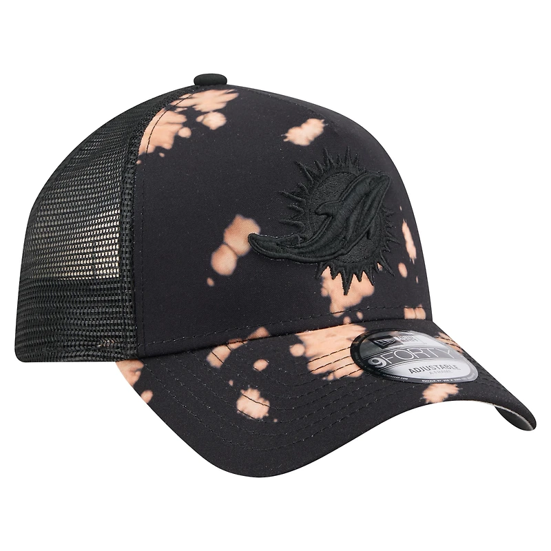 Men's New Era Black Miami Dolphins Bleached 9FORTY A-Frame Adjustable Hat