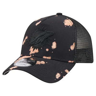 Men's New Era Black Miami Dolphins Bleached 9FORTY A-Frame Adjustable Hat