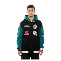 Veste à capuche en polaire noire boutons-pression des Dolphins de Miami New Era pour homme