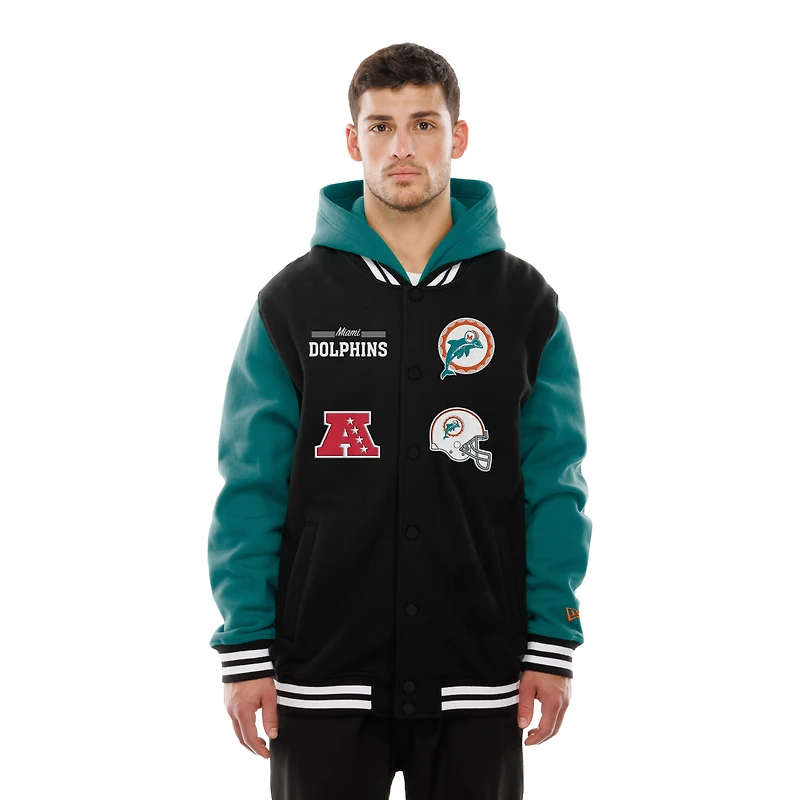 Men's New Era Black Miami Dolphins Full-Snap Fleece Hoodie Jacket