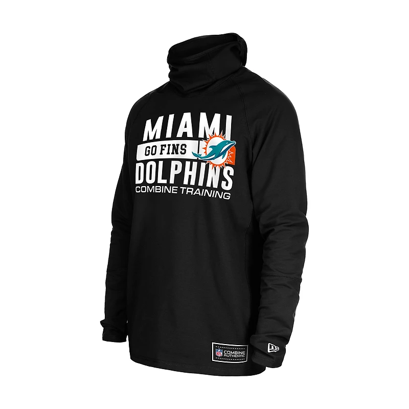 Men's New Era Black Miami Dolphins Functional Fandom Balaclava Helmet Stripe Tri-Blend Hoodie