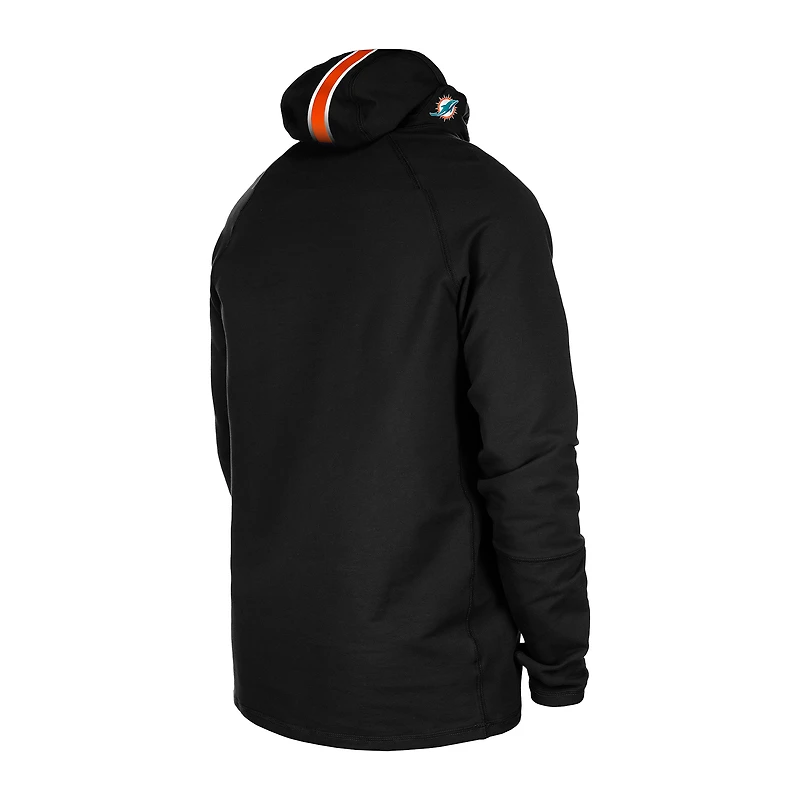 Men's New Era Black Miami Dolphins Functional Fandom Balaclava Helmet Stripe Tri-Blend Hoodie