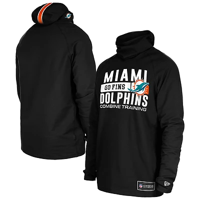 Men's New Era Black Miami Dolphins Functional Fandom Balaclava Helmet Stripe Tri-Blend Hoodie