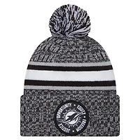 Bonnet en tricot à revers Inspire Change New Era noir pour hommes des Miami Dolphins avec pompon