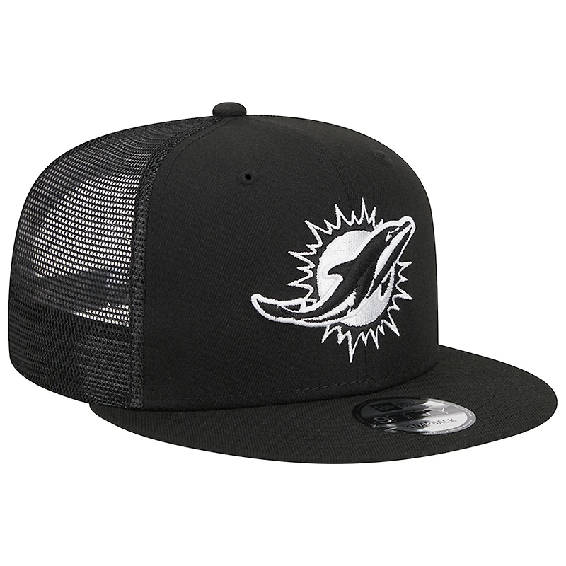 Casquette à visière plate noire New Era Miami Dolphins Main Trucker 9FIFTY pour homme Casquette à visière plate noire New Era Miami Dolphins Main Trucker 9FIFTY pour homme