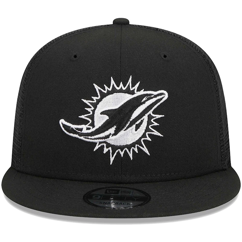 Men's New Era Black Miami Dolphins  Main Trucker 9FIFTY Snapback Hat