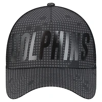 Men's New Era Black Miami Dolphins  Midnight Ink Tonal Text A-Frame Trucker 9FORTY Adjustable Hat
