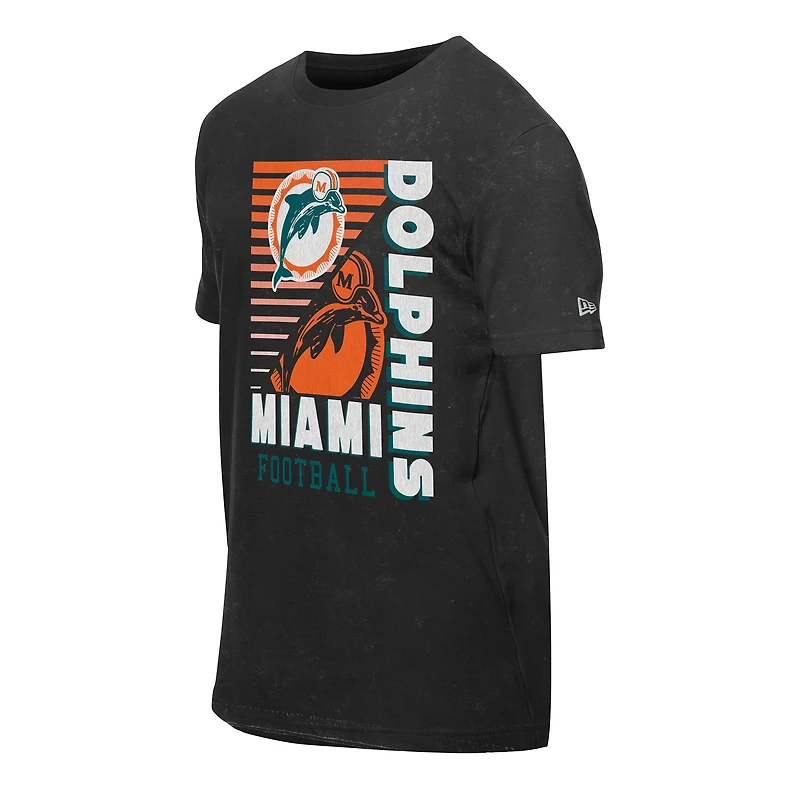 Men's New Era Black Miami Dolphins Retro Logo Enzyme Washed Oversized T-Shirt