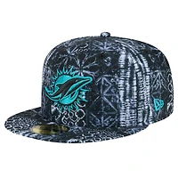 Casquette ajustée Shibori 59FIFTY Miami Dolphins New Era noire pour hommes