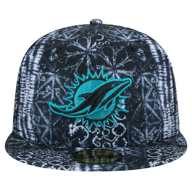 Casquette ajustée Shibori 59FIFTY Miami Dolphins New Era noire pour hommes