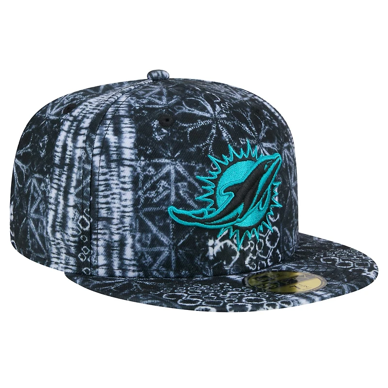 Casquette ajustée Shibori 59FIFTY Miami Dolphins New Era noire pour hommes