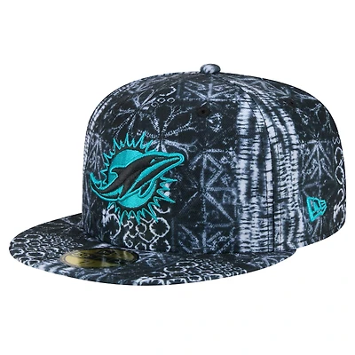Casquette ajustée Shibori 59FIFTY Miami Dolphins New Era noire pour hommes