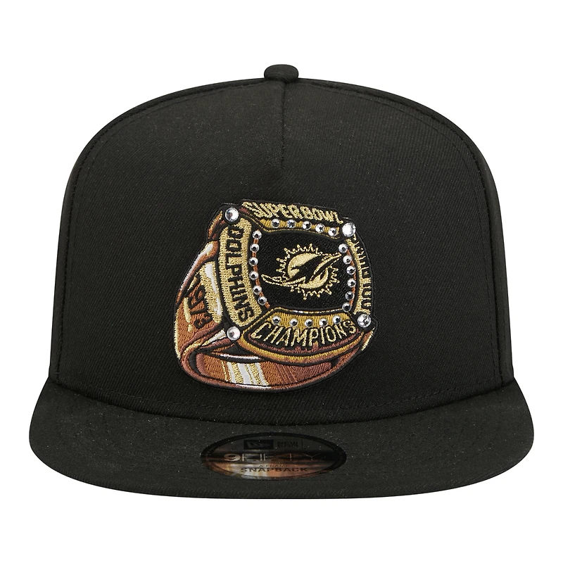 Casquette ajustable New Era 9FIFTY A-Frame Miami Dolphins Super Bowl Ring noire pour homme