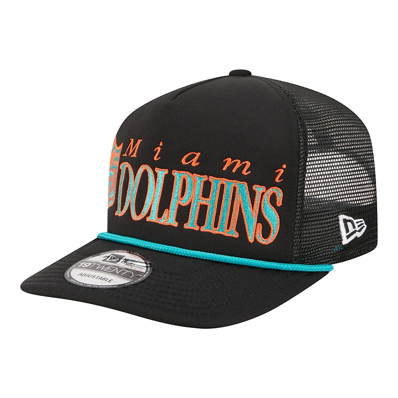 Casquette ajustable New Era noire Miami Dolphins Throwback Foam 19TWENTY pour homme