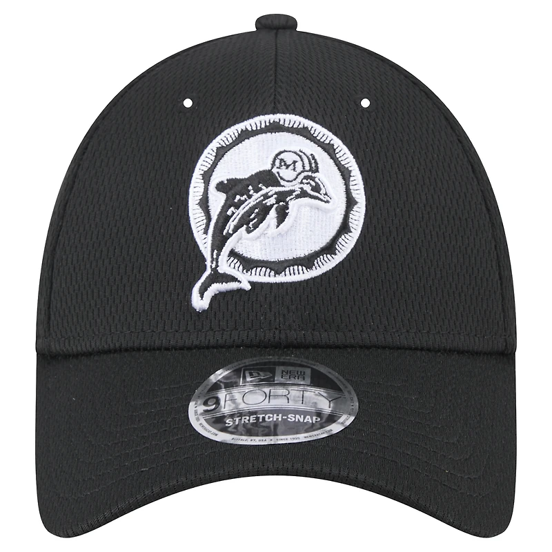 Casquette ajustable noire New Era Miami Dolphins Throwback Main B-Dub 9FORTY pour homme