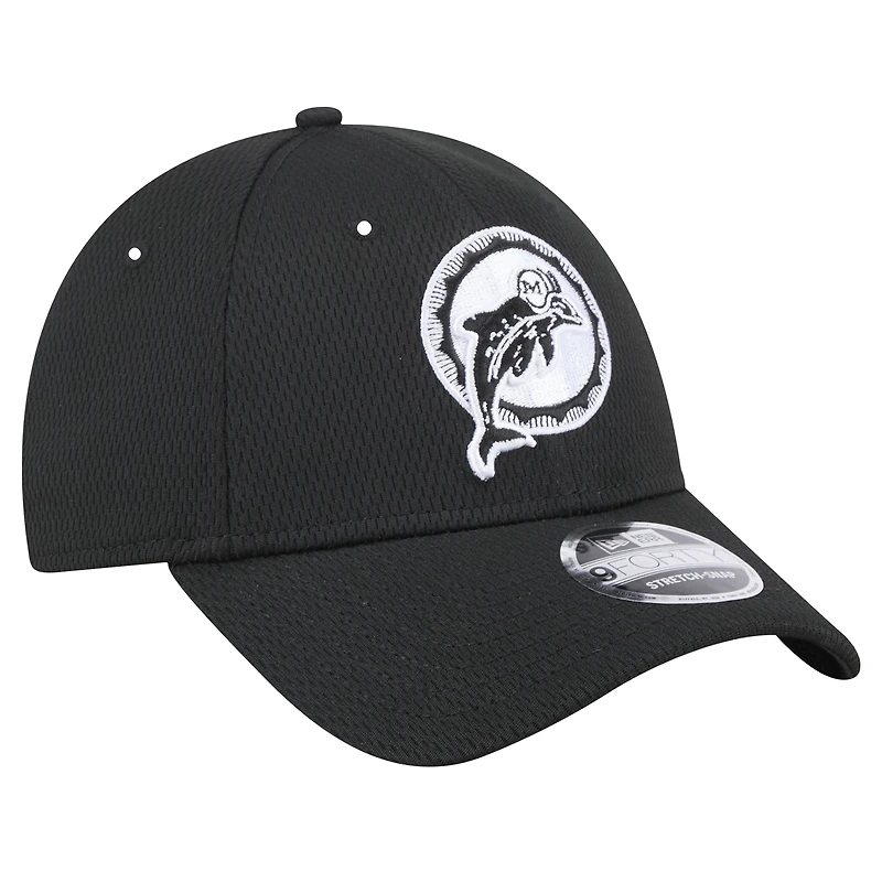 Casquette ajustable noire New Era Miami Dolphins Throwback Main B-Dub 9FORTY pour homme