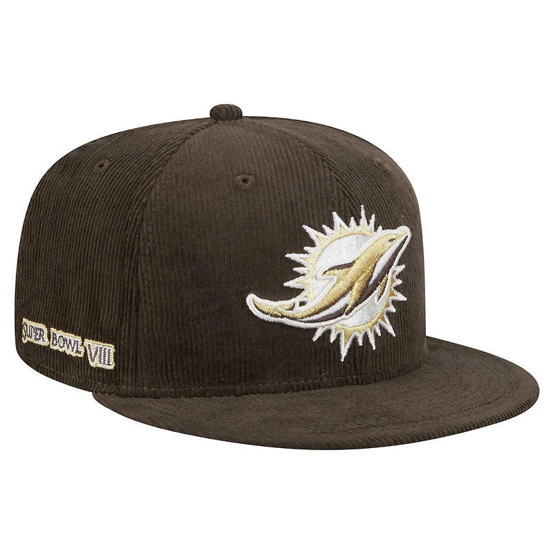Casquette ajustée 59FIFTY Choco Cord marron Miami Dolphins de New Era pour homme